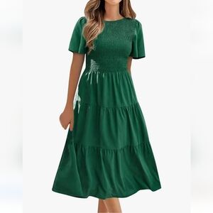Green Smock Ruffle Tiered Dress